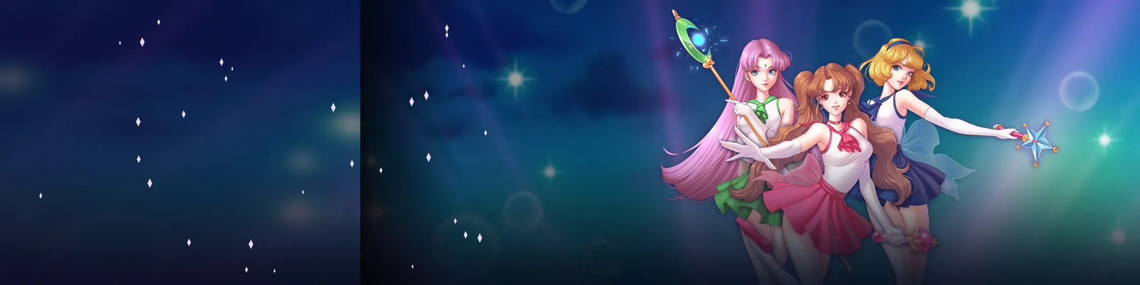 Lunar Spins sterrennacht met magische personages en fonkelende sterren